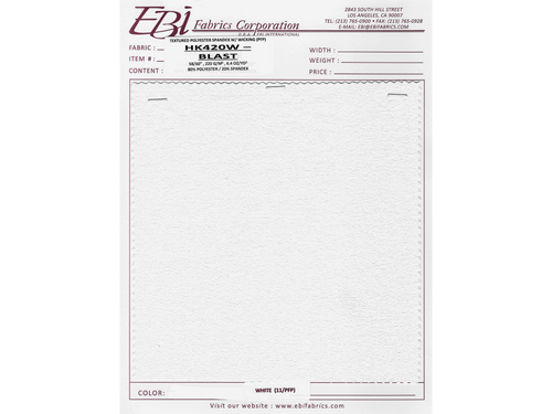 HK420W - Blast Swatch Card - White PFP | EBI Fabrics