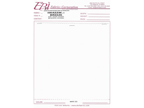 HK422W - Breeze Swatch Card - White PFP | EBI Fabrics