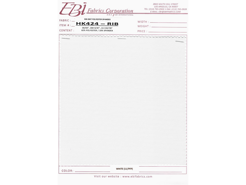 HK424 - Rib Swatch Card - White PFP | EBI Fabrics