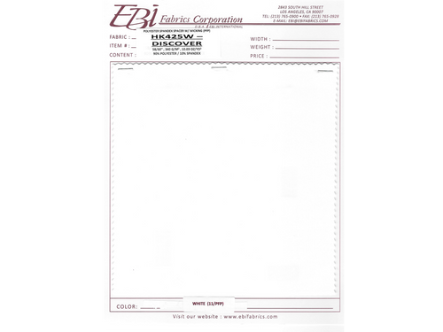 HK425W - Discover Swatch Card - White PFP | EBI Fabrics