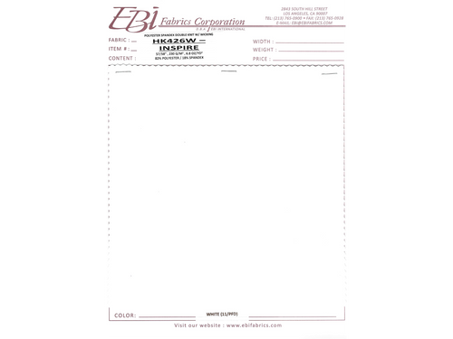 HK426W - Inspire Swatch Card - White PFP | EBI Fabrics