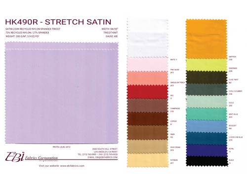 HK490R - Stretch Satin Color Card | EBI Fabrics