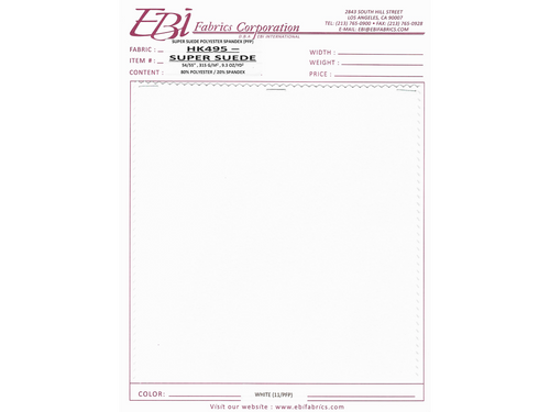 HK495 - Super Suede Swatch Card - White PFP | EBI Fabrics