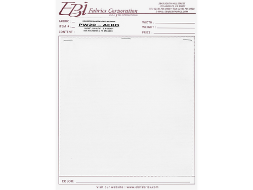 PW20 - Aero Swatch Card - White PFP | EBI Fabrics